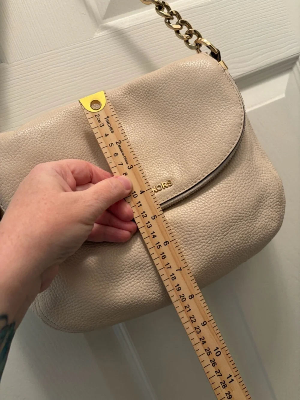 Michael Kors Pebbled Leather Chain Strap Shoulder Bag Taupe
